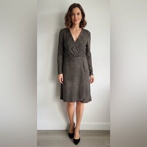 H by Halston Black & Gold Long Sleeve Midi Dress Sz Med